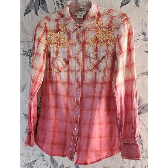 Ariat Maxine Women's fitted snap down ombre plaid western shirt Embroidered Med - Picture 1 of 6